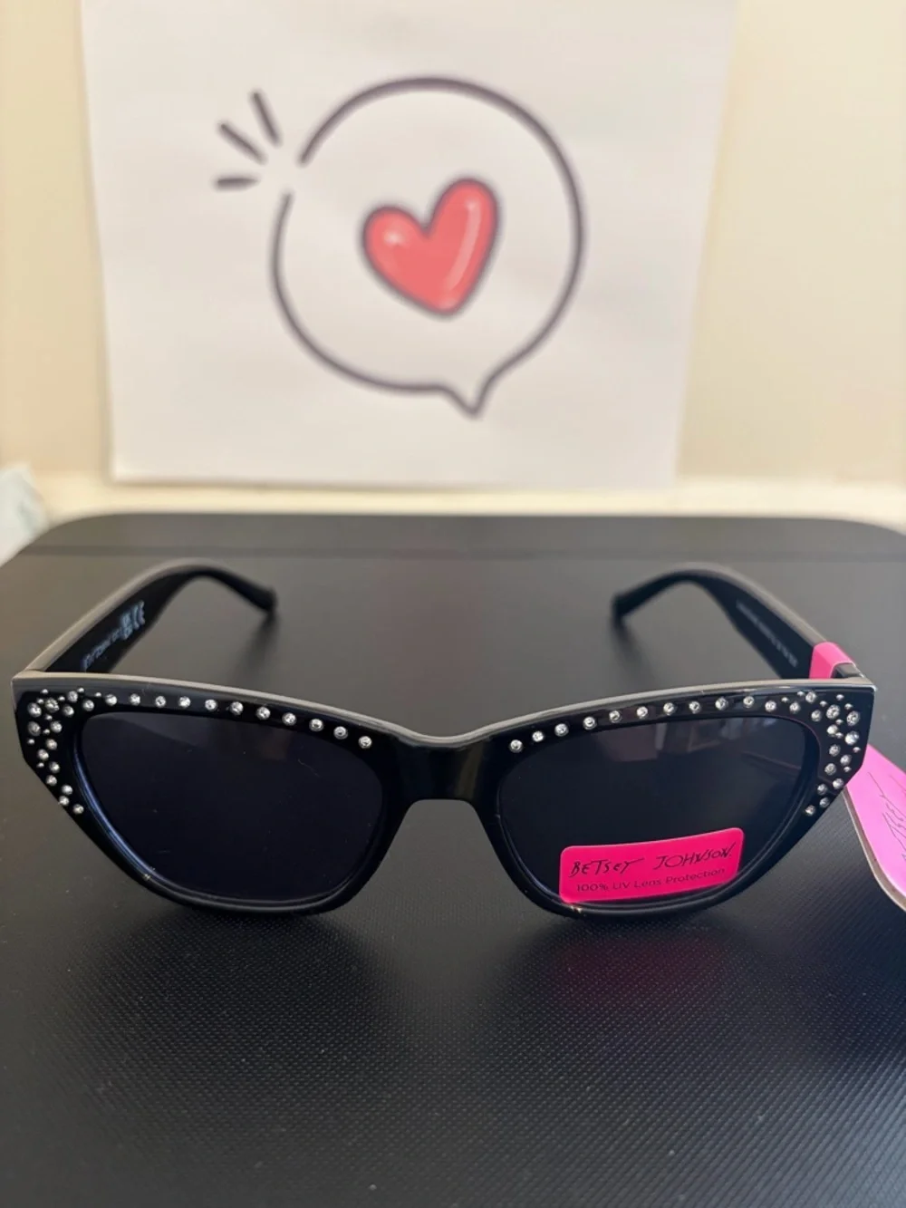 Betsey Johnson Black Sunglasses with Crystal Studs - Picture 1 of 4